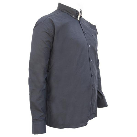 Πουκαμισο μονοχρωμο υπερμεγεθος απο βαμβακερη φανελα και τσεπη - Anthracite