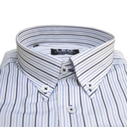 Πουκάμισο ριγέ γαλλικής ραφής με κοντό μανίκι - Alabaster White/Ship Cove Blue/Μπλε Σκούρο