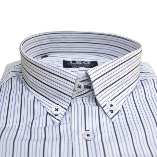 Πουκάμισο ριγέ γαλλικής ραφής με κοντό μανίκι - Alabaster White/Ship Cove Blue/Μπλε Σκούρο