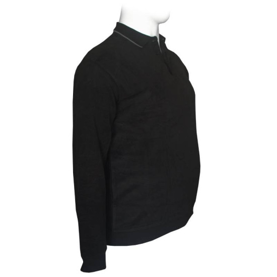 Βαμβακερή μπλούζα Polo wool feel της Leo Collection,με suede λεπτομέρειες - Black