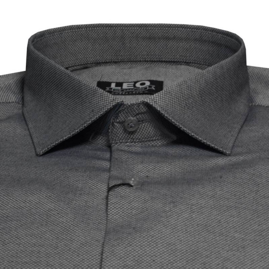 Πουκάμισο Oxford μακρυμάνικο με γιακά τύπου Rex, της Leo Collection - Faded Grey