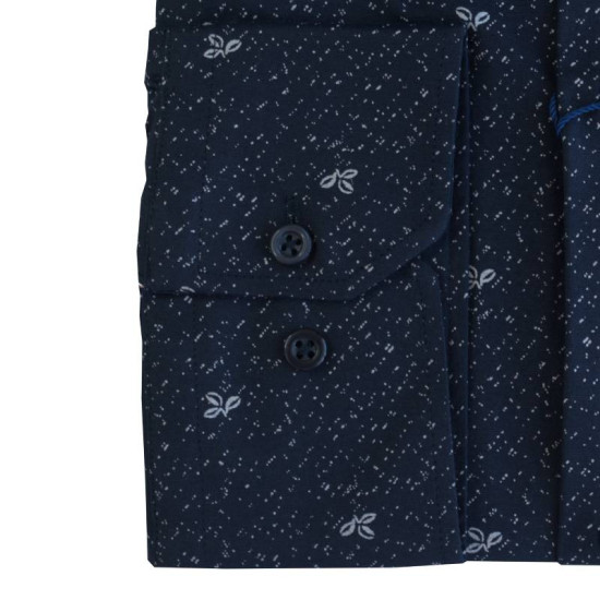 Πουκάμισο μακρυμάνικο ελαστικό με μικροσχέδιο και κουμπί στον γιακά - Dark blue/ White palm