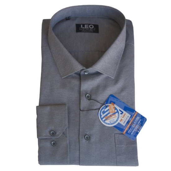 Πουκάμισο Oxford μακρυμάνικο με γιακά τύπου Rex, της Leo Collection - Grey/Fade Blue