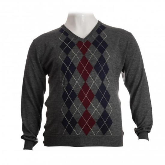 Πλεκτη μπλουζα βε με σχεδιο ρομβους - Γκρι/Μπορντω/Μπλε Πλεκτη μπλουζα βε με σχεδιο ρομβους - Γκρι/Μπορντω/Μπλε