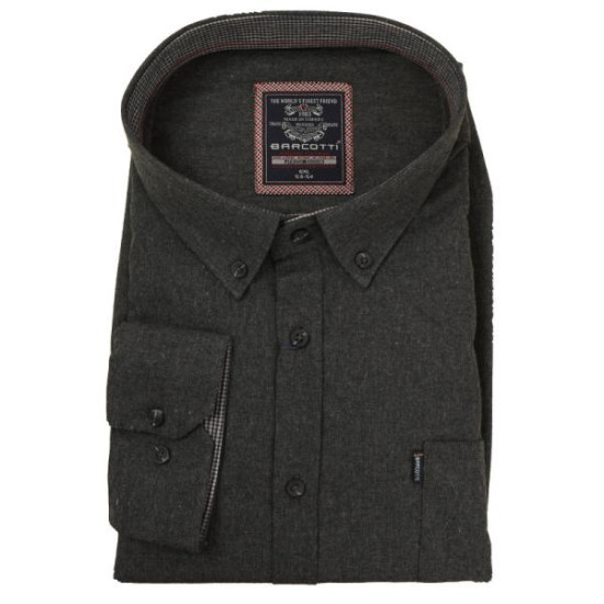 Πουκαμισο king size μονoχρωμο από λεπτη βαμβακερη φανελα - Anthracite