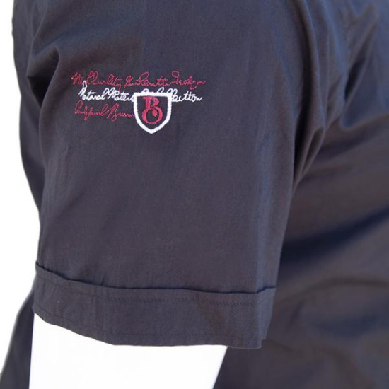 Πουκάμισο κοντομάνικο βαμβακερό με κέντημα και εξώγαζες λεπτομέρειες - Black