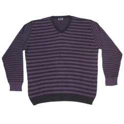 Πλεκτή μπλούζα με βε και ρίγα - ΜΑΥΡΟ/ΜΩΒ