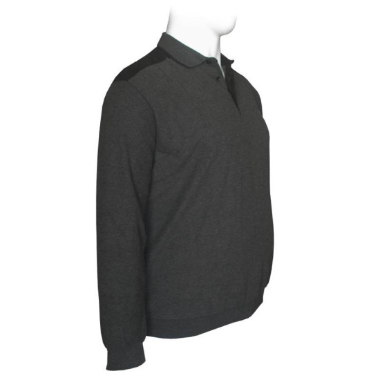 Βαμβακερή μπλούζα Polo wool feel της Leo Collection,με suede λεπτομέρειες - Anthracite