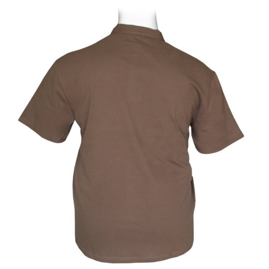 Polo πικέ ελαστικό μονόχρωμο με μεταλλικό patch και κουμπί στο γιακά - Bison Beige