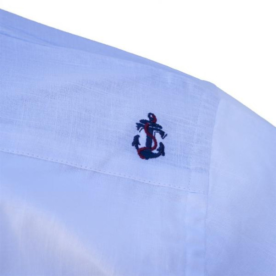 Μακρυμάνικο λινό πουκάμισο με κεντητές λεπτομέρειες και εξώγαζες λεπτομέρειες - White