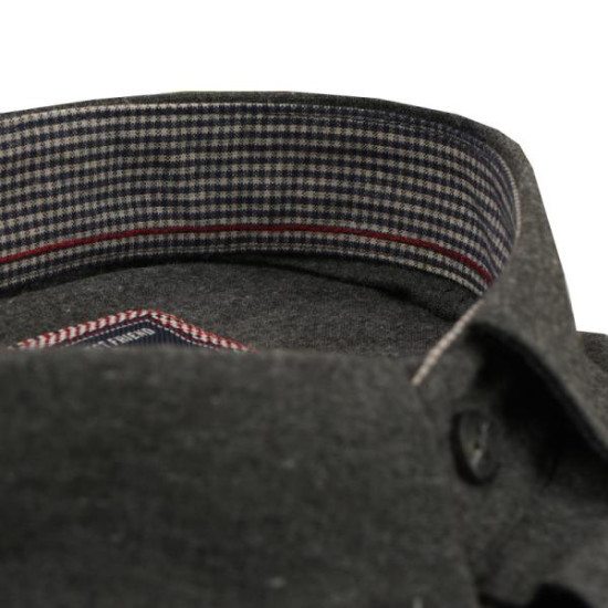 Πουκαμισο king size μονoχρωμο από λεπτη βαμβακερη φανελα - Anthracite