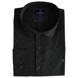 Πουκάμισο μακρυμάνικο ελαστικό με μικροσχέδιο - Black