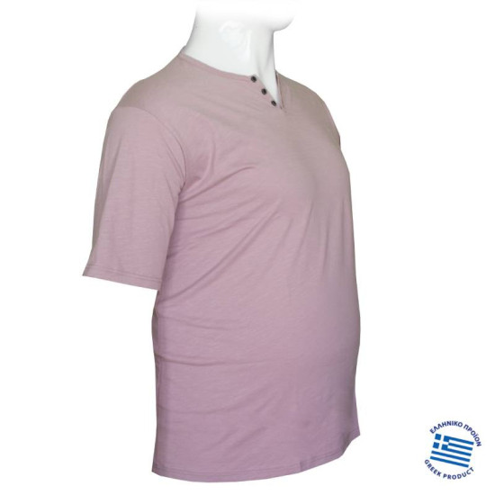 Βαμβακερό t-shirt φλάμα μονόχρωμο τύπου button ve,by LTG - Light Plum