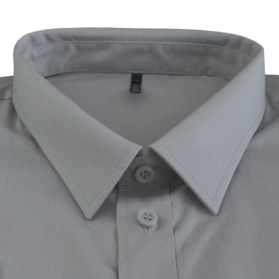 Πουκάμισο ποπλίνα μονόχρωμο με μακρύ μανίκι - Silver