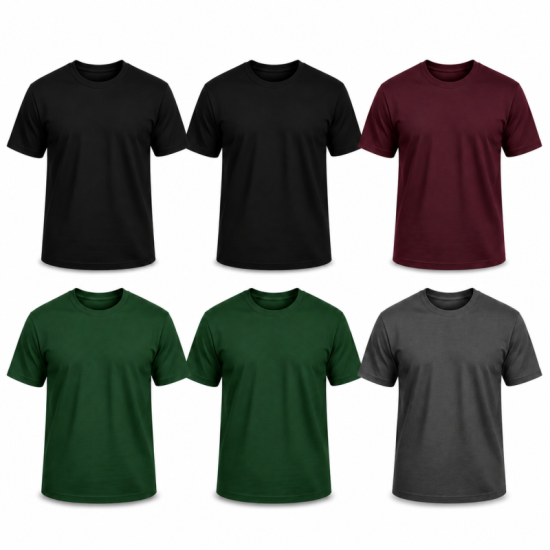 6Pack T-shirt Προσφορά 3+3 - 2Black,2Forest Green,Charcoal,Maroon