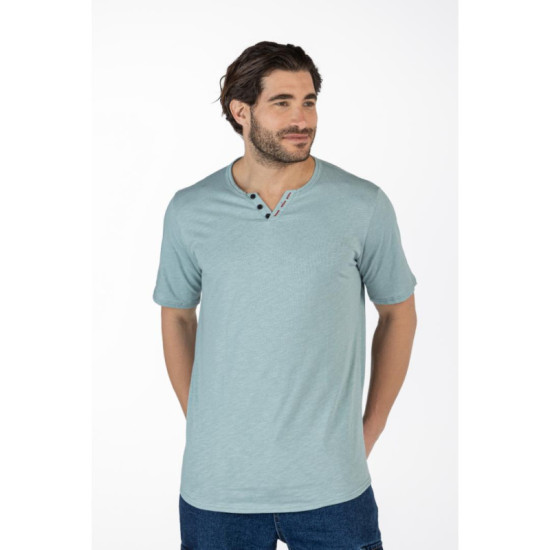 Βαμβακερό t-shirt φλάμα μονόχρωμο τύπου button ve,by LTG - Jungle Mist