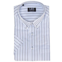 Πουκάμισο ριγέ γαλλικής ραφής με κοντό μανίκι - Alabaster White/Ship Cove Blue/Μπλε Σκούρο