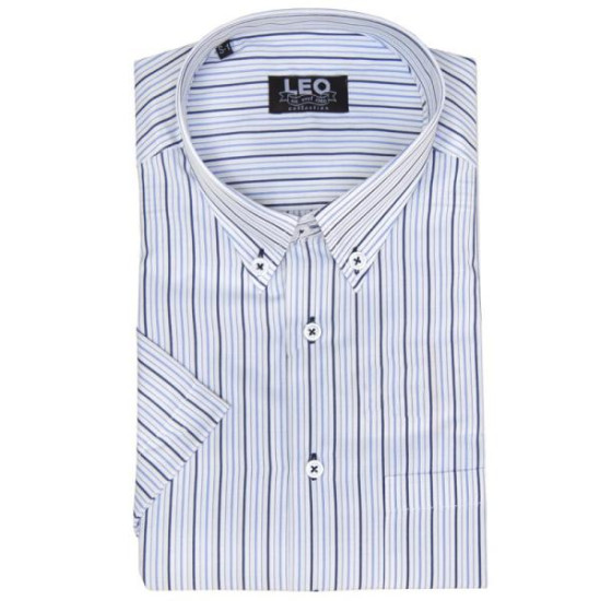 Πουκάμισο ριγέ γαλλικής ραφής με κοντό μανίκι - Alabaster White/Ship Cove Blue/Μπλε Σκούρο