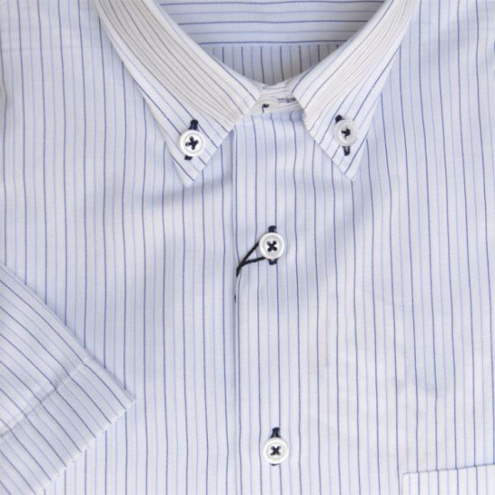 Πουκάμισο ριγέ γαλλικής ραφής με κοντό μανίκι - Λευκό/Ship Cove Blue/Μπλε Σκούρο