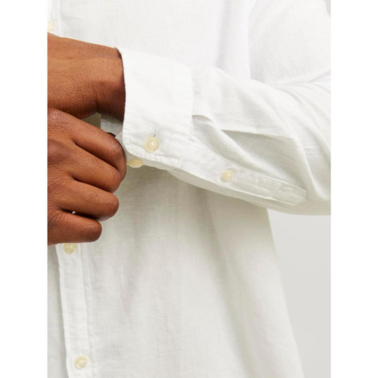 Λινό μονόχρωμο μακρυμάνικο πουκάμισο