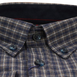 Πουκάμισο καρό από βαμβακερή φανέλα - Dark Faded Blue/Sand Beige