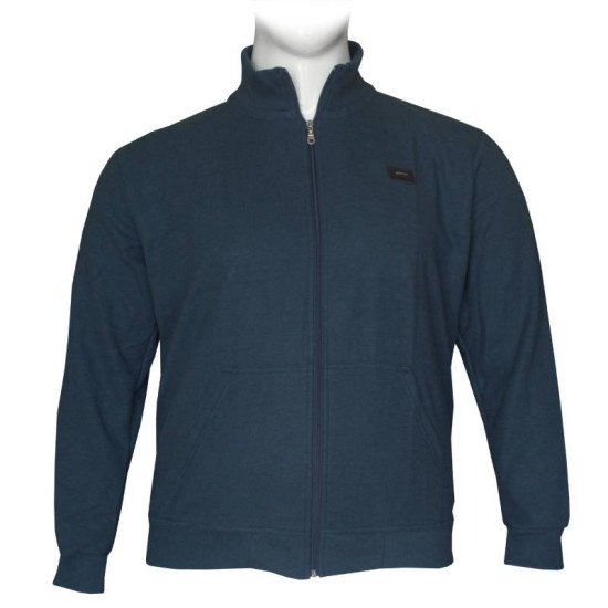 Βαμβακερή ζακέτα wool feel με μεταλλικό patch και γιακά,της Leo Collection - Dark Blue