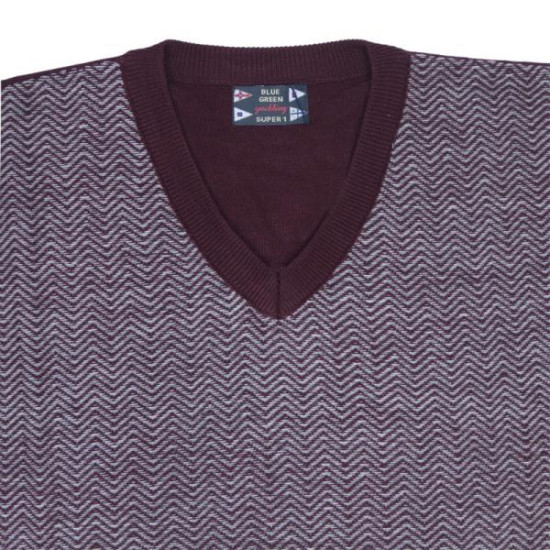 Πλεκτή μπλούζα βε με σχέδιο ζακάρ ψαροκόκκαλο - ΜΠΟΡΝΤΩ