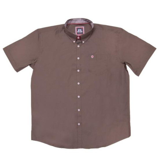 Πουκάμισο μονόχρωμο με κοντό μανίκι και κέντημα - Americano Brown