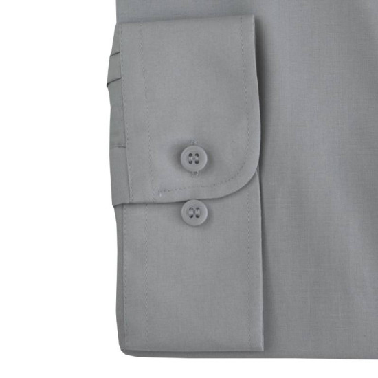 Πουκάμισο ποπλίνα μονόχρωμο με μακρύ μανίκι - Silver