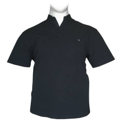Polo πικέ ελαστικό μονόχρωμο με μεταλλικό patch και κουμπί στο γιακά - Dark Blue