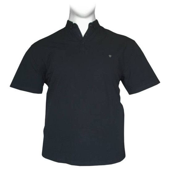 Polo πικέ ελαστικό μονόχρωμο με μεταλλικό patch και κουμπί στο γιακά - Dark Blue Polo πικέ ελαστικό μονόχρωμο με μεταλλικό patch και κουμπί στο γιακά - Dark Blue