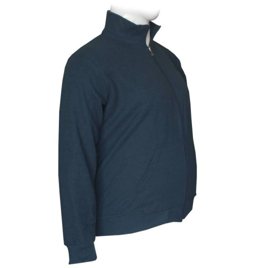 Βαμβακερή ζακέτα wool feel με μεταλλικό patch και γιακά,της Leo Collection - Dark Blue