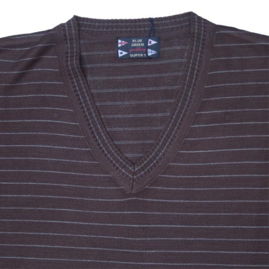 Πλεκτή μπλούζα ριγέ με βε - Καφέ/Γκρι