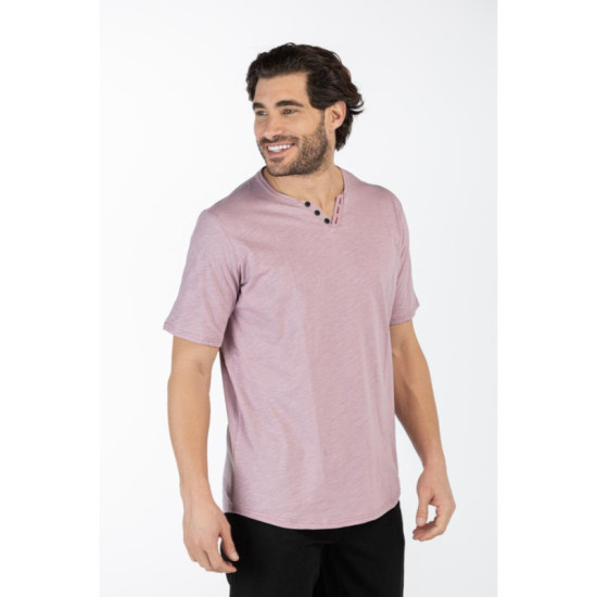 Βαμβακερό t-shirt φλάμα μονόχρωμο τύπου button ve,by LTG - Light Plum