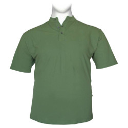 Βαμβακερό πικέ μπλουζάκι button neck - Deep Lichen Green