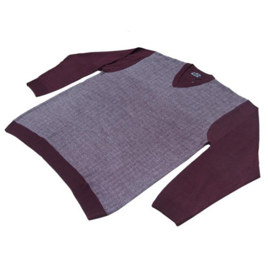 Πλεκτή μπλούζα βε με σχέδιο ζακάρ ψαροκόκκαλο - ΜΠΟΡΝΤΩ