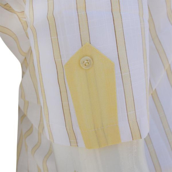 Πουκάμισο λινό με κοντό μανίκι - Λευκό/Κίτρινο