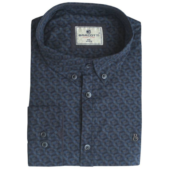 King size ελαστικό μακρυμάνικο πουκάμισο με μικροσχέδιο - NAVY BLUE