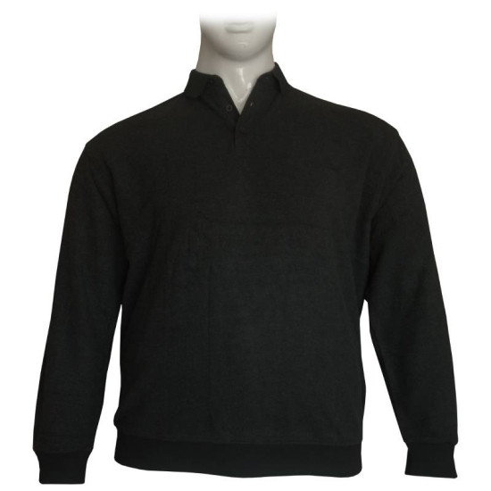 Βαμβακερή μπλούζα Polo wool feel με κέντημα στο στήθος - Anthracite