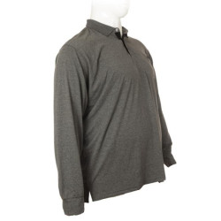 Polo μακό penie με μακρύ μανίκι,τσέπη και κέντημα στο στήθος - Grey Melange