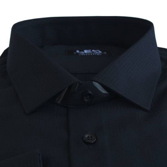 Πουκάμισο Αμπιγιέ μονόχρωμο γαλλικής ραφής & ελληνικής κατασκευής της Leo Collection - Black