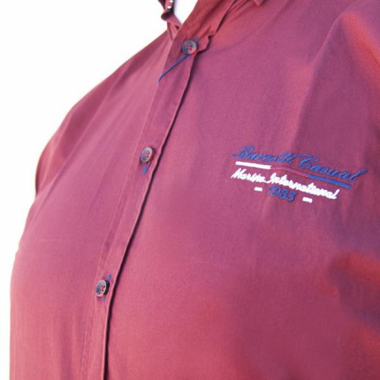 Πουκάμισο κοντομάνικο βαμβακερό με κέντημα και εξώγαζες λεπτομέρειες - Brick Red