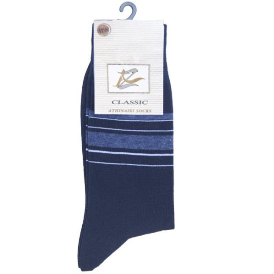 Ριγέ βαμβακερή κάλτσα Mercerised ενισχυμένη - ΜΠΛΕ