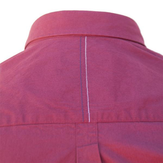 Πουκάμισο κοντομάνικο βαμβακερό με κέντημα και εξώγαζες λεπτομέρειες - Brick Red