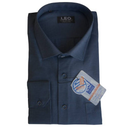 Πουκάμισο Petite Oxford μακρυμάνικο με γιακά τύπου Rex, της Leo Collection - Dark Faded Blue