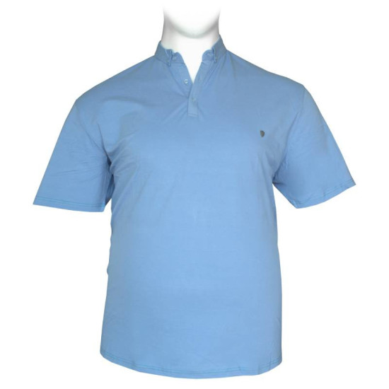 Polo πικέ ελαστικό μονόχρωμο με μεταλλικό patch και κουμπί στο γιακά - Cornflower Blue