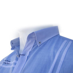 Μακρυμάνικο λινό πουκάμισο με κεντητές λεπτομέρειες και εξώγαζες λεπτομέρειες - Rock Blue