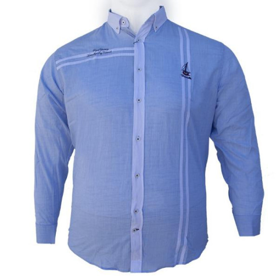 Μακρυμάνικο λινό πουκάμισο με κεντητές λεπτομέρειες και εξώγαζες λεπτομέρειες - Rock Blue