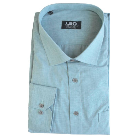 Πουκάμισο Fil-a-Fil μονόχρωμο γαλλικής ραφής & ελληνικής κατασκευής της Leo Collection - Cyan Blue