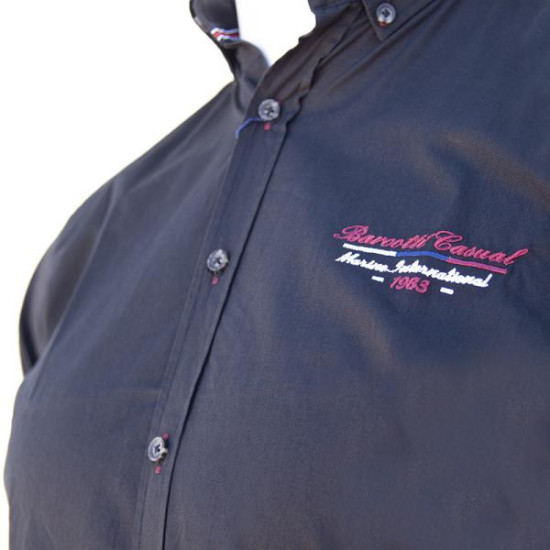 Πουκάμισο κοντομάνικο βαμβακερό με κέντημα και εξώγαζες λεπτομέρειες - Black